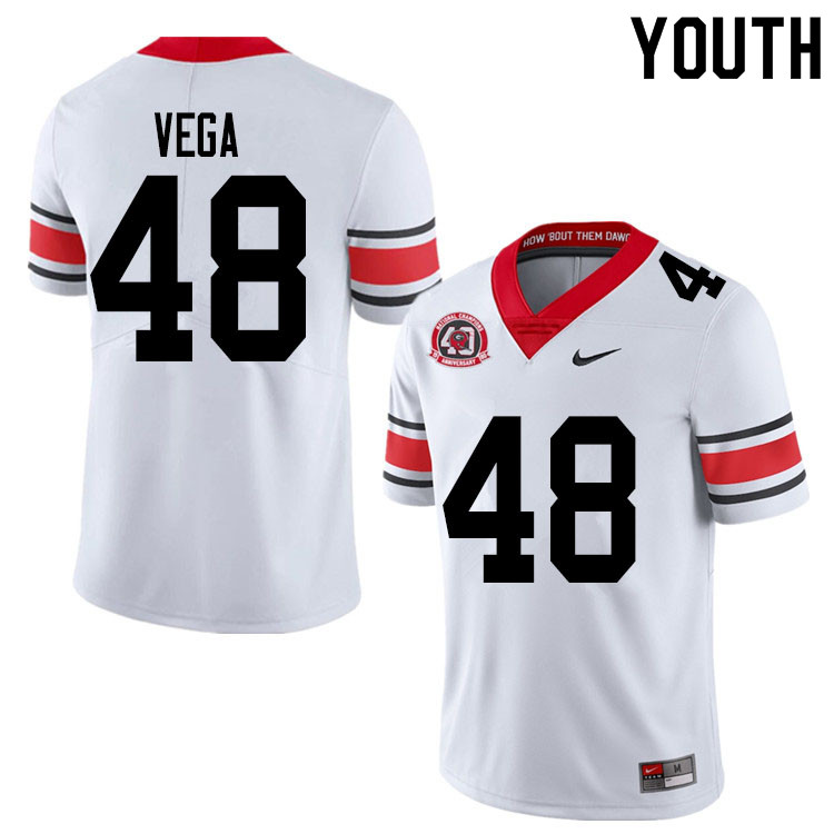 Georgia Bulldogs Youth JC Vega #48 White 2020 1980 National Champions 40th Anniversary Stitched College UGA Football Jersey 23NK012PM